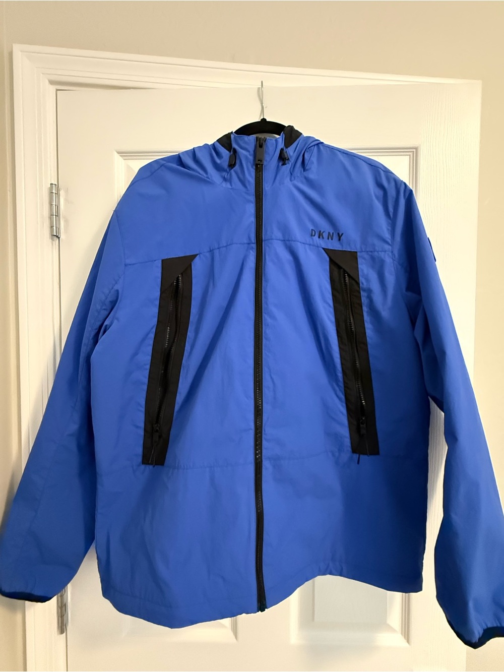 DKNY Men's Royal Blue Hooded Rain Jacket Windbreaker Size L